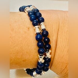 SOUTHWEST LAPIS LAZULI
HEMATITE PEARL WRAP BRACELET Sz 7
- 8"